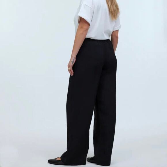 madewell petite pull-on wide-leg pants in softdrape black np411 women p small - Picture 2 of 8